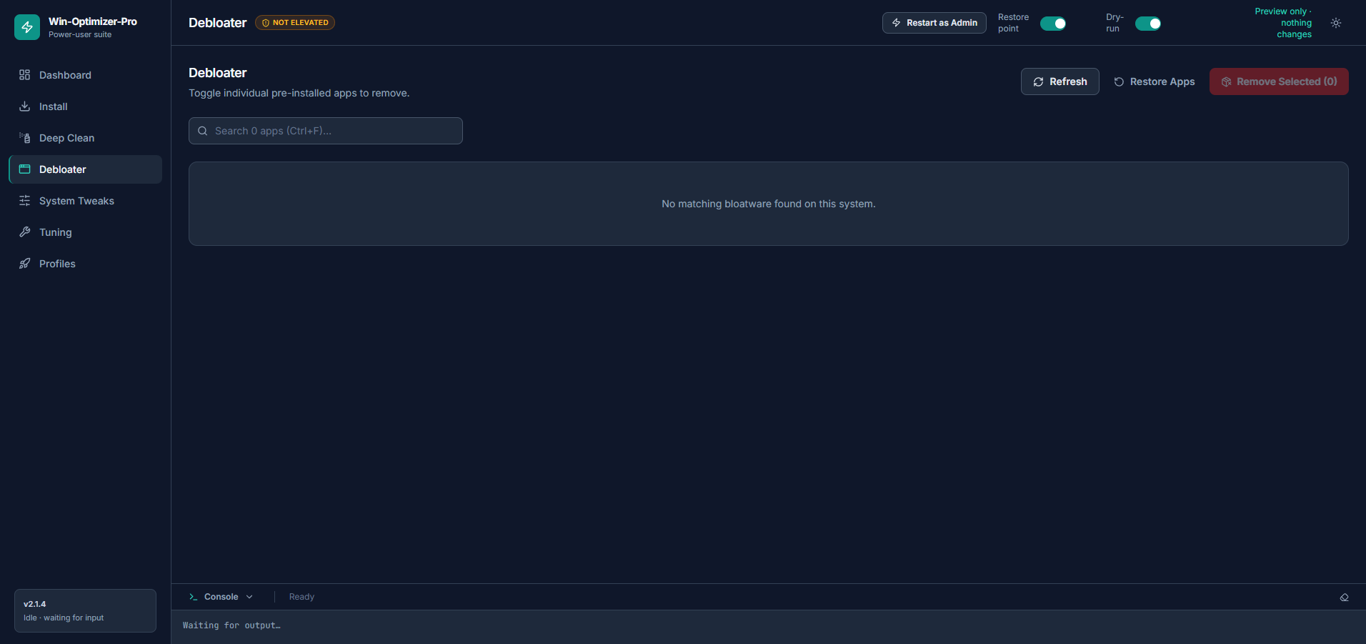 Debloater screen