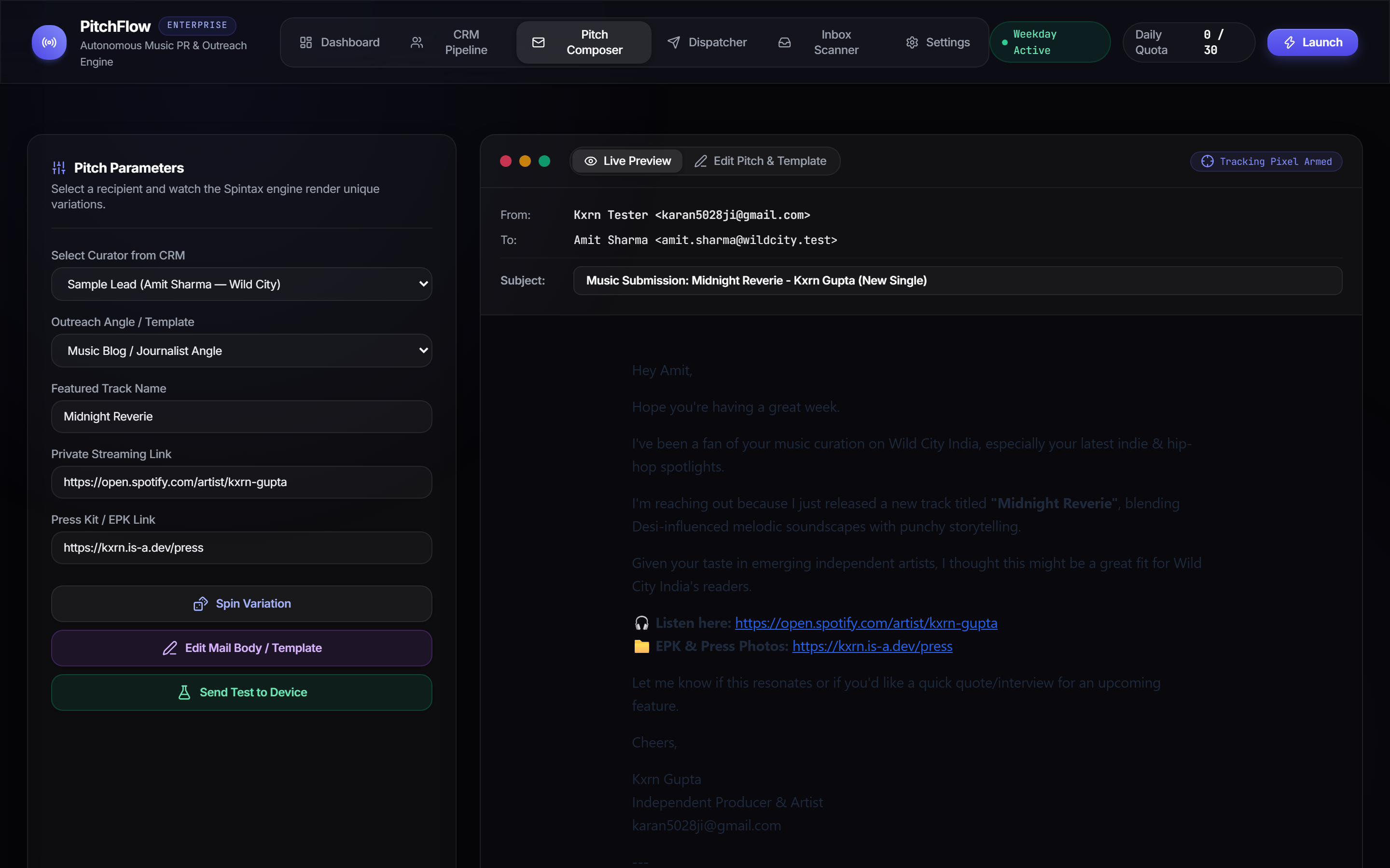 PitchFlow Spintax Composer
